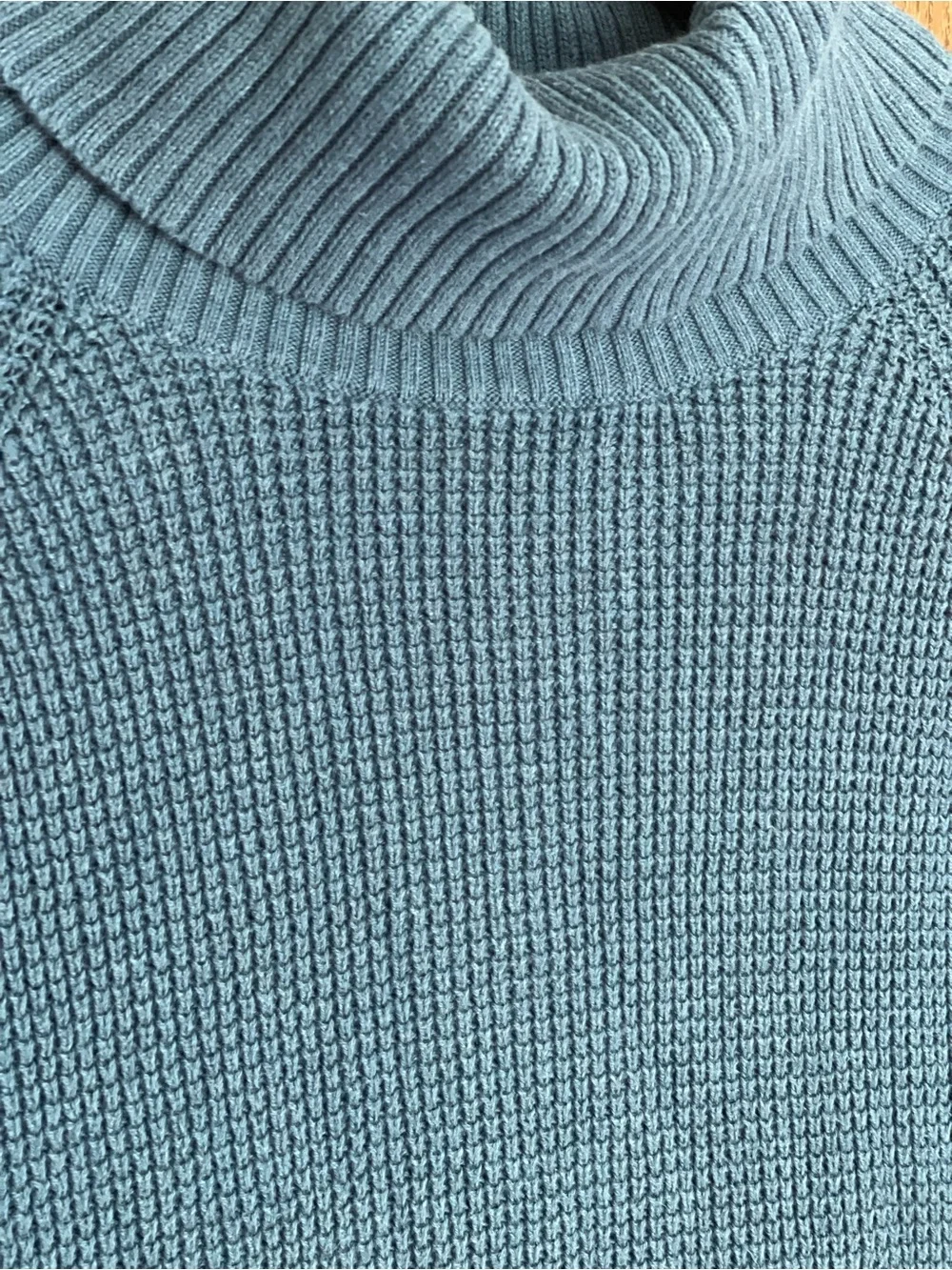 J. Crew Textured Turtleneck Sweater Blue Waffle Knit 100% Cotton Size Large L